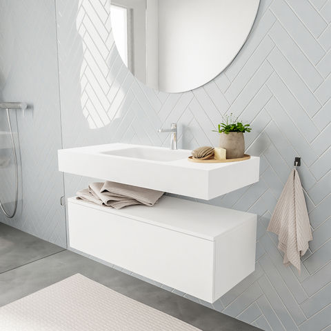 Mondiaz Alan badmeubel 100cm Talc 1 lade - Cloud wastafel Talc midden - 1 kraangat