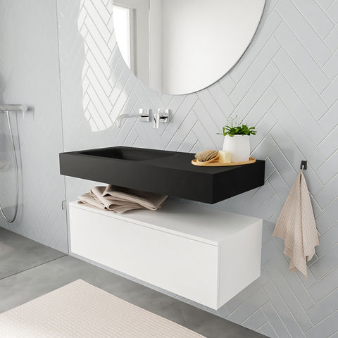 Mondiaz Alan badmeubel 100cm Talc 1 lade - Cloud wastafel Urban links - zonder kraangat