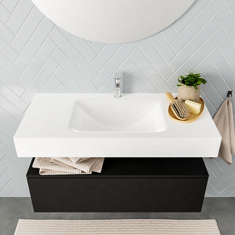 Mondiaz Alan badmeubel 100cm Urban 1 lade - Cloud wastafel Talc midden - 1 kraangat