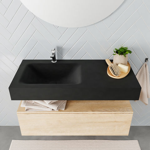 Mondiaz Alan badmeubel 100cm Washed Oak 1 lade - Cloud wastafel Urban links - 1 kraangat