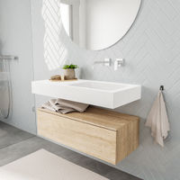 Mondiaz Alan badmeubel 100cm Washed Oak 1 lade - Cloud wastafel Talc rechts - zonder kraangat