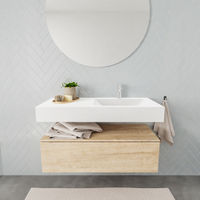 Mondiaz Alan badmeubel 100cm Washed Oak 1 lade - Cloud wastafel Talc rechts - 1 kraangat