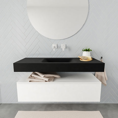 Mondiaz Alan badmeubel 120cm Talc 1 lade - Cloud wastafel Urban midden - zonder kraangat