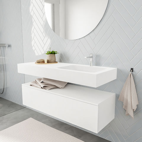Mondiaz Alan badmeubel 120cm Talc 1 lade - Cloud wastafel Talc rechts - 1 kraangat