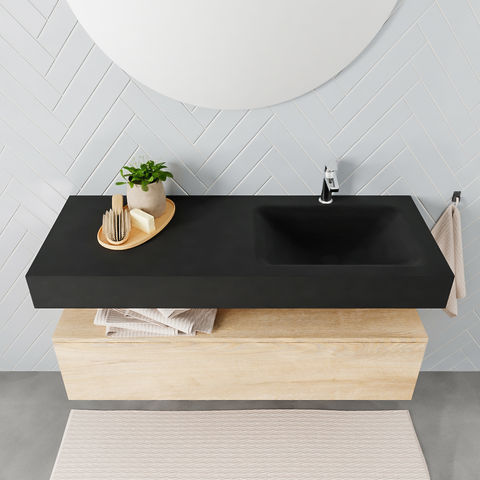 Mondiaz Alan badmeubel 120cm Washed  Oak 1 lade - Cloud wastafel Urban rechts - 1 kraangat