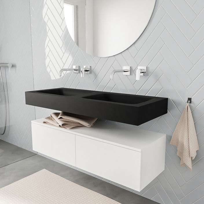 Mondiaz Alan badmeubel 120cm Talc 2 lades - Cloud wastafel Urban dubbel - zonder kraangat