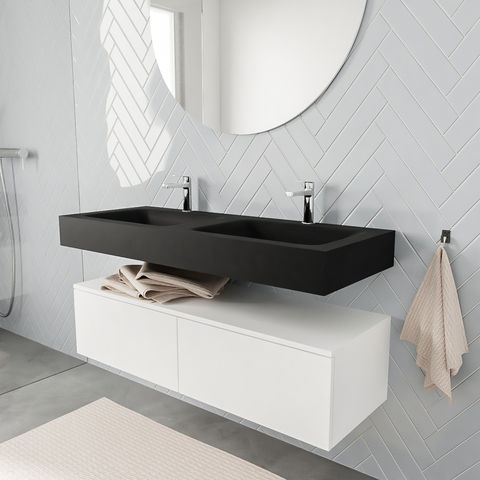 Mondiaz Alan badmeubel 120cm Talc 2 lades - wastafel Urban dubbel - 2 kraangaten