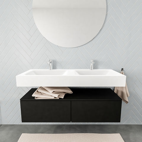 Mondiaz Alan badmeubel 120cm Urban 2 lades - Cloud wastafel Talc dubbel - 2 kraangaten