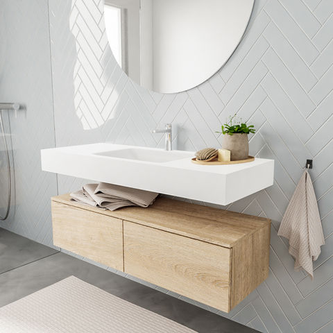 Mondiaz Alan badmeubel 120cm Washed Oak 2 lades - Cloud wastafel Talc midden - 1 kraangat
