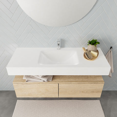 Mondiaz Alan badmeubel 120cm Washed Oak 2 lades - Cloud wastafel Talc midden - 1 kraangat