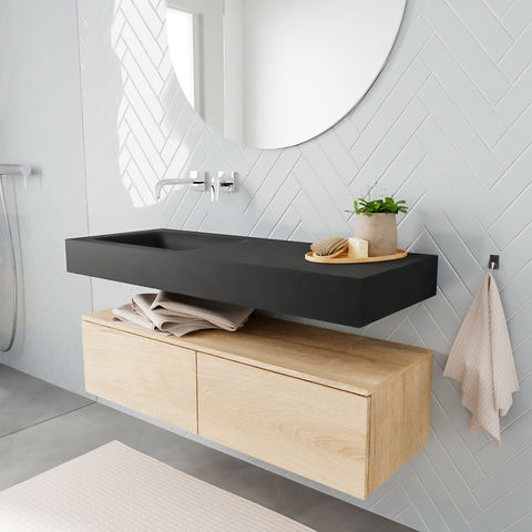 Mondiaz Alan badmeubel 120cm Washed Oak 2 lades - Cloud wastafel Urban links - zonder kraangat