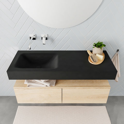 Mondiaz Alan badmeubel 120cm Washed Oak 2 lades - Cloud wastafel Urban links - zonder kraangat