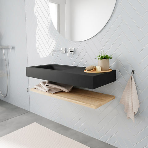 Mondiaz Alan badmeubel 100cm planchet Washed Oak - Cloud wastafel Urban links - zonder kraangat