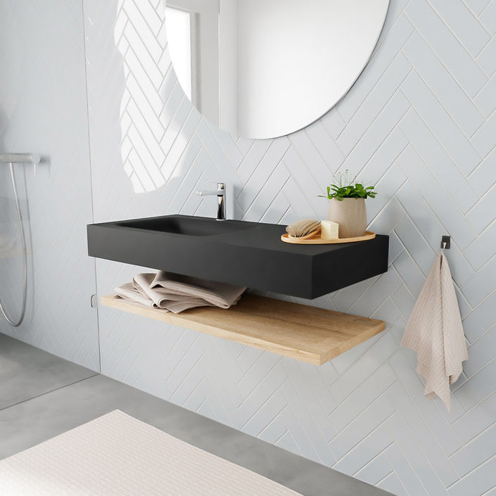 Mondiaz Alan badmeubel 100cm planchet Washed Oak - Cloud wastafel Urban links - 1 kraangat