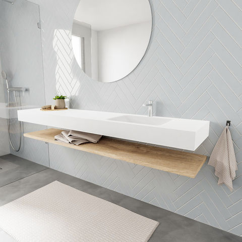 Mondiaz Alan badmeubel 200cm planchet Washed Oak - Cloud wastafel Talc rechts - 1 kraangat