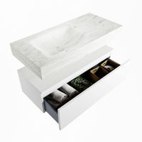 Mondiaz Alan Dlux badmeubel 100cm Talc - Cloud wastafel Opalo links - zonder kraangat
