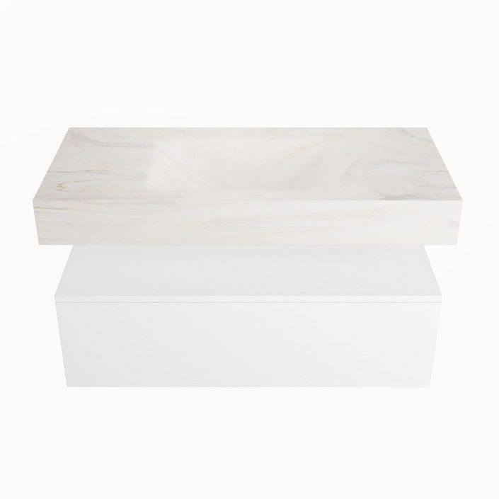 Mondiaz Alan Dlux badmeubel 100cm Talc - Cloud wastafel Ostra midden - met 1 kraangat
