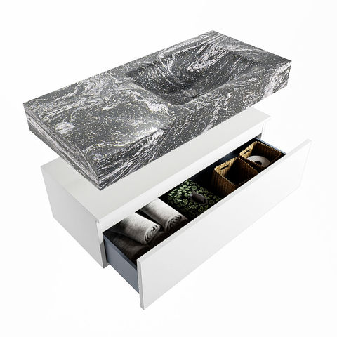 Mondiaz Alan Dlux badmeubel 100cm Talc - Cloud wastafel Lava rechts - zonder kraangat