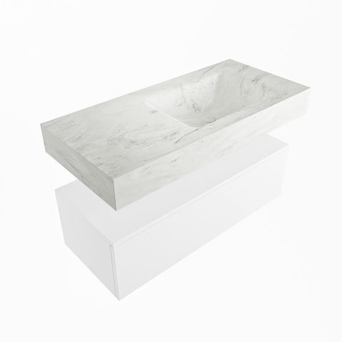 Mondiaz Alan Dlux badmeubel 100cm Talc - Cloud wastafel Opalo rechts - zonder kraangat