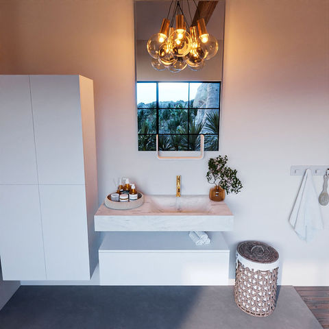 Mondiaz Alan Dlux badmeubel 100cm Talc - Cloud wastafel Opalo rechts - met 1 kraangat