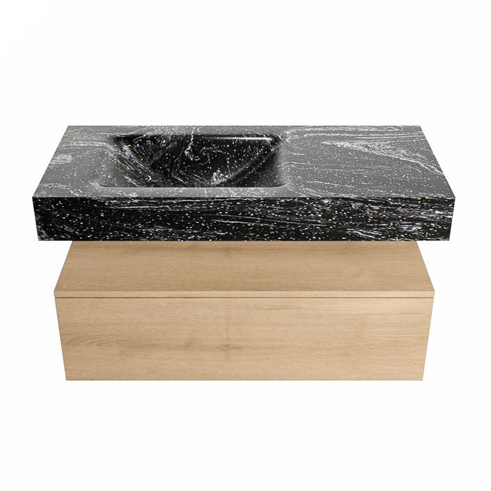 Mondiaz Alan Dlux badmeubel 100cm Washed Oak - Cloud wastafel Lava links - zonder kraangat
