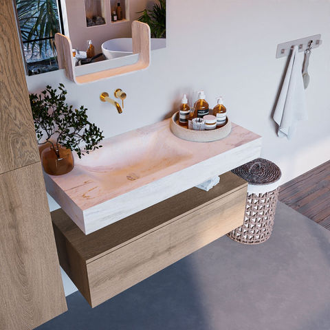 Mondiaz Alan Dlux badmeubel 100cm Washed Oak - Cloud wastafel Ostra links - zonder kraangat