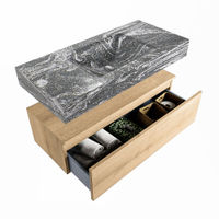 Mondiaz Alan Dlux badmeubel 100cm Washed Oak - Cloud wastafel Lava midden - zonder kraangat