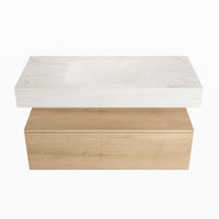 Mondiaz Alan Dlux badmeubel 100cm Washed Oak - Cloud wastafel Ostra midden - zonder kraangat