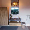 Mondiaz Alan Dlux badmeubel 100cm Washed Oak - Cloud wastafel Lava midden - met 1 kraangat