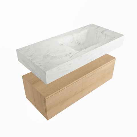 Mondiaz Alan Dlux badmeubel 100cm Washed Oak - Cloud wastafel Opalo rechts - zonder kraangat