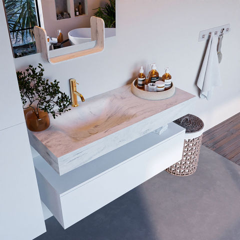 Mondiaz Alan Dlux badmeubel 110cm Talc - Cloud wastafel Opalo links - met 1 kraangat