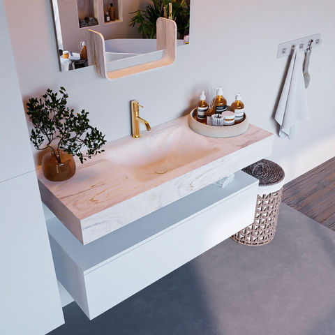 Mondiaz Alan Dlux badmeubel 110cm Talc - Cloud wastafel Ostra midden - met 1 kraangat