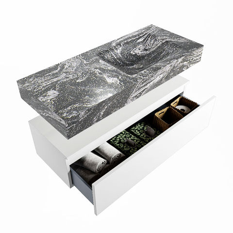 Mondiaz Alan Dlux badmeubel 110cm Talc - Cloud wastafel Lava rechts - zonder kraangat