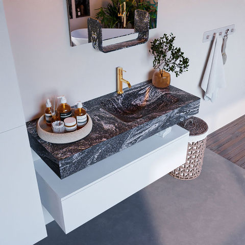 Mondiaz Alan Dlux badmeubel 110cm Talc - Cloud wastafel Lava rechts - met 1 kraangat