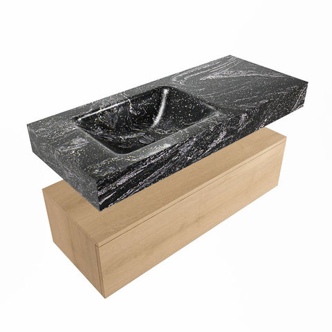 Mondiaz Alan Dlux badmeubel 110cm Washed Oak - Cloud wastafel Lava links - zonder kraangat