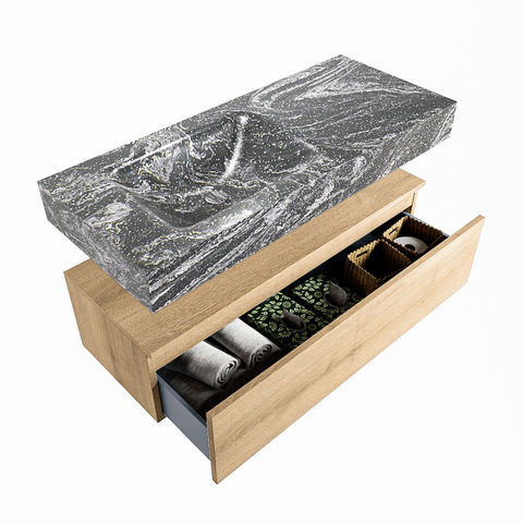 Mondiaz Alan Dlux badmeubel 110cm Washed Oak - Cloud wastafel Lava links - zonder kraangat