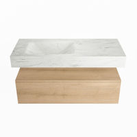 Mondiaz Alan Dlux badmeubel 110cm Washed Oak - Cloud wastafel Opalo links - zonder kraangat