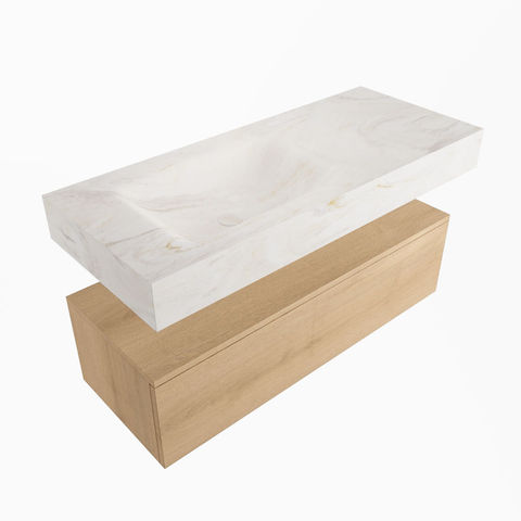 Mondiaz Alan Dlux badmeubel 110cm Washed Oak - Cloud wastafel Ostra links - zonder kraangat