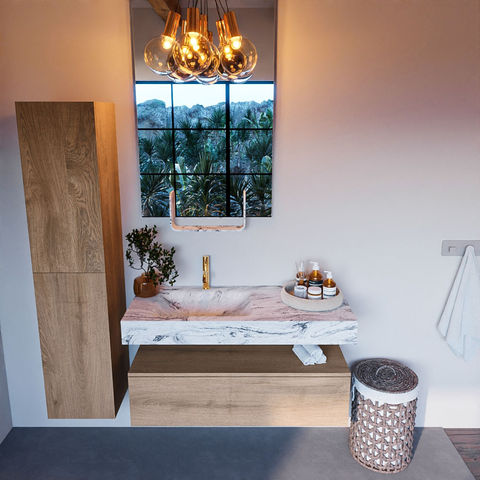Mondiaz Alan Dlux badmeubel 110cm Washed Oak - Cloud wastafel Glace links - met 1 kraangat