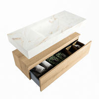 Mondiaz Alan Dlux badmeubel 110cm Washed Oak - Cloud wastafel Frappe midden - zonder kraangat