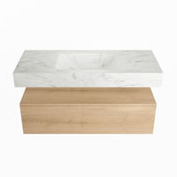 Mondiaz Alan Dlux badmeubel 110cm Washed Oak - Cloud wastafel Opalo midden - zonder kraangat