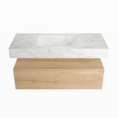 Mondiaz Alan Dlux badmeubel 110cm Washed Oak - Cloud wastafel Opalo midden - zonder kraangat