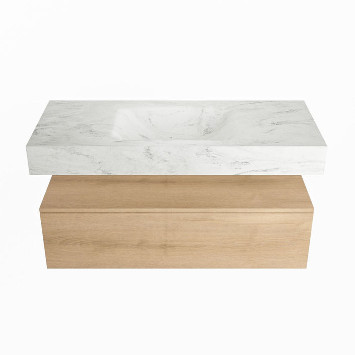 Mondiaz Alan Dlux badmeubel 110cm Washed Oak - Cloud wastafel Opalo midden - zonder kraangat