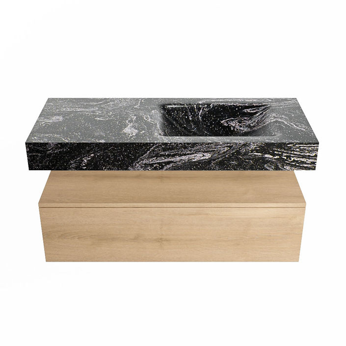 Mondiaz Alan Dlux badmeubel 110cm Washed Oak - Cloud wastafel Lava rechts - zonder kraangat