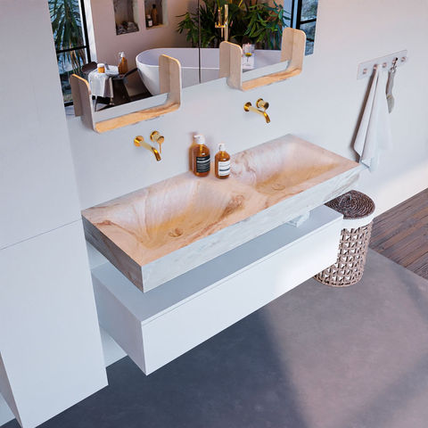 Mondiaz Alan Dlux badmeubel 120cm Talc - Cloud wastafel Frappe dubbel - zonder kraangat