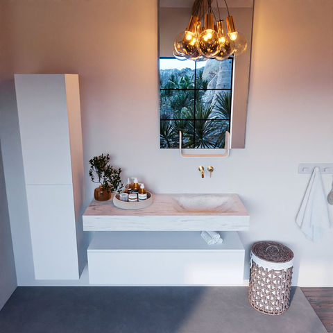 Mondiaz Alan Dlux badmeubel 120cm Talc - Cloud wastafel Opalo rechts - zonder kraangat