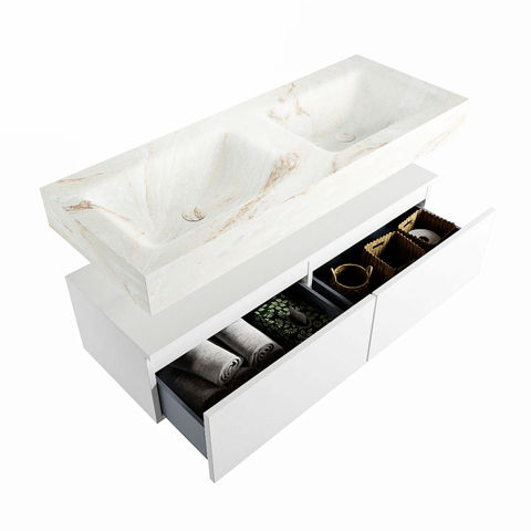 Mondiaz Alan Dlux badmeubel 120cm Talc - Cloud wastafel Frappe dubbel - zonder kraangat
