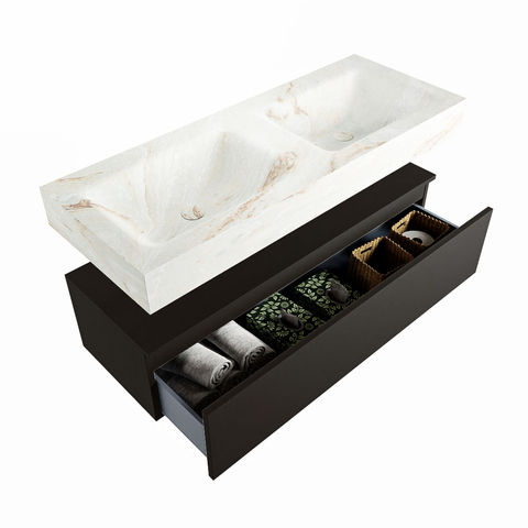 Mondiaz Alan Dlux badmeubel 120cm Urban - Cloud wastafel Frappe dubbel - zonder kraangat
