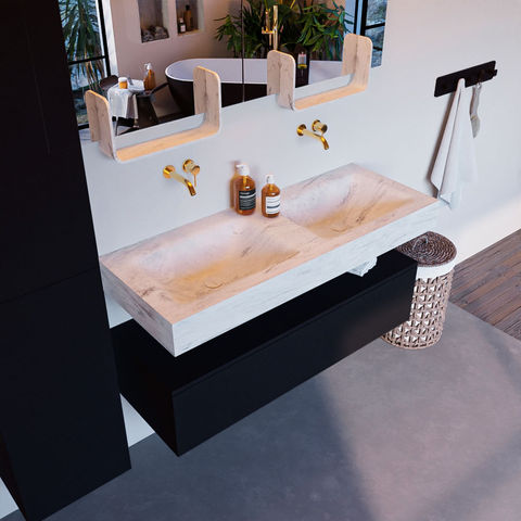 Mondiaz Alan Dlux badmeubel 120cm Urban - Cloud wastafel Opalo dubbel - zonder kraangat