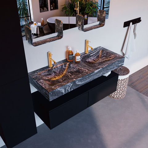 Mondiaz Alan Dlux badmeubel 120cm Urban - Cloud wastafel Lava dubbel - met 2 kraangaten